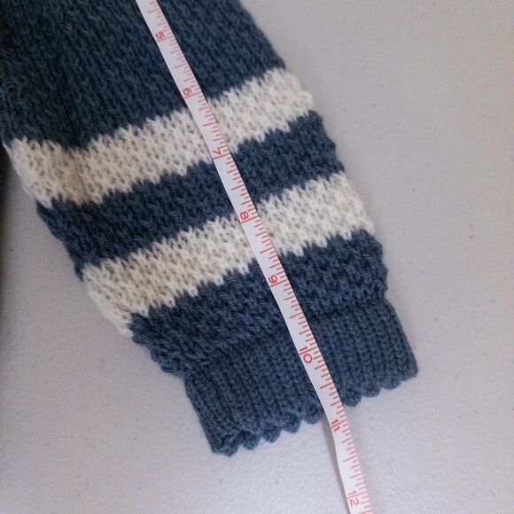 Hand Knit Button Front Soft Striped Sweater Cardigan Embroidered Blue Girls 3-4 - Picture 7 of 8